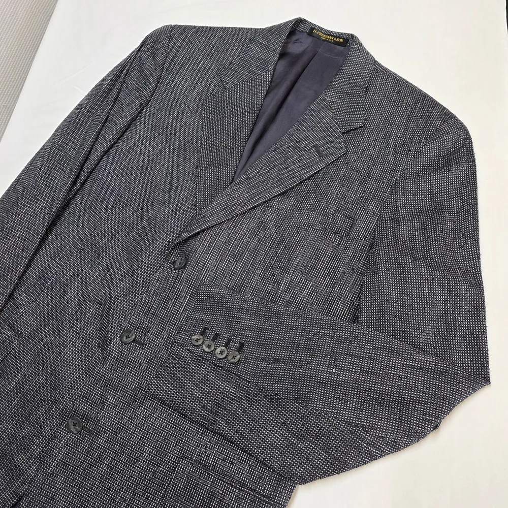 Americana Heritage H. Freeman & Son Wool Tweed Blazer Men 46R Navy Gray Textured